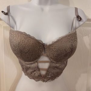 Corset Bra Long Line Grey Silver Sz 36B NWOT Croquette